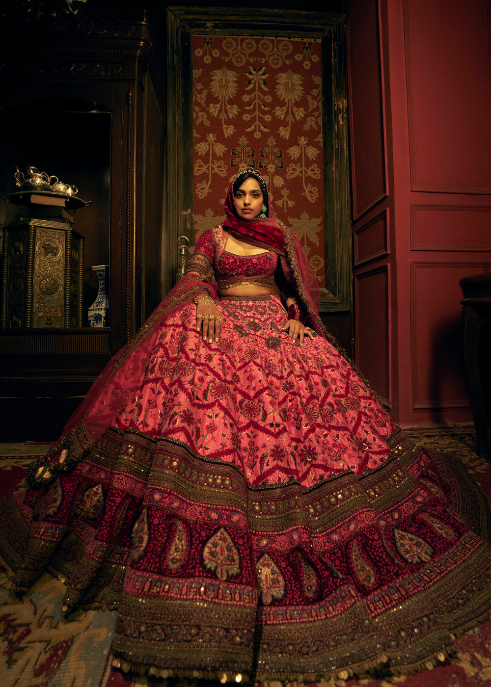 CAMELLIA ROSE RAWSILK LEHENGA SET