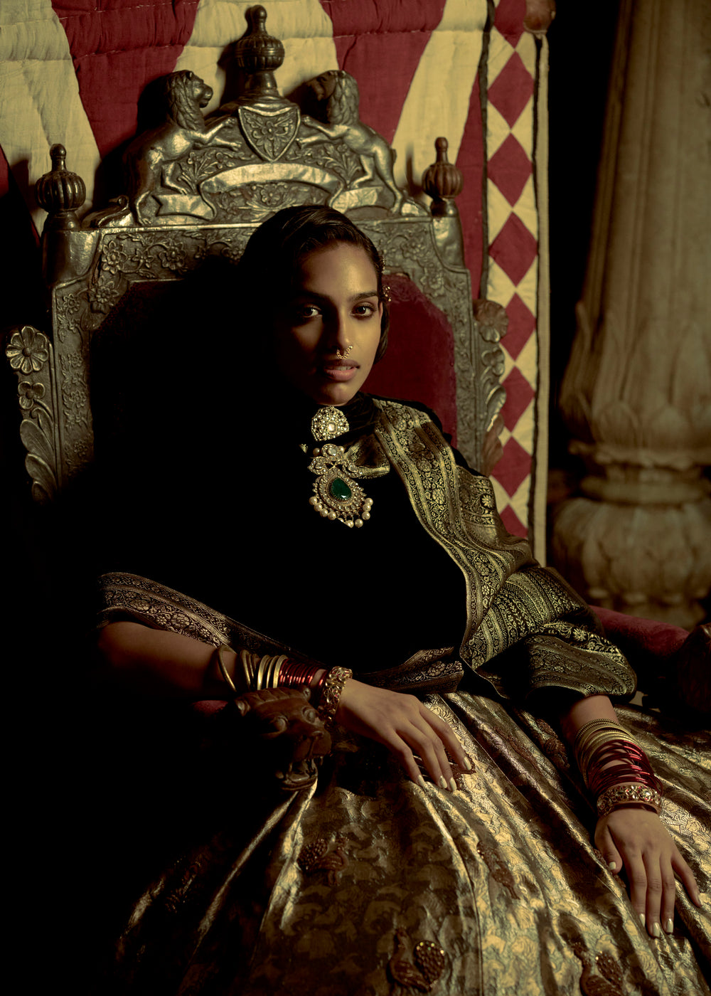 STONE BLACK BROCADE LEHENGA SET